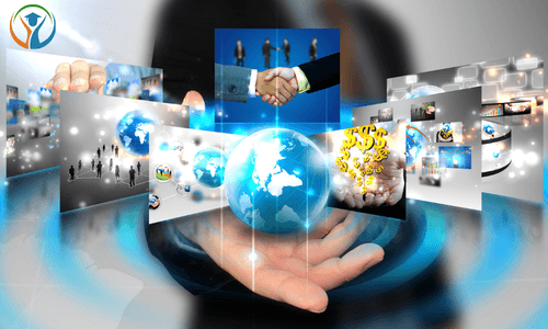 Connected digital services represented around a globe